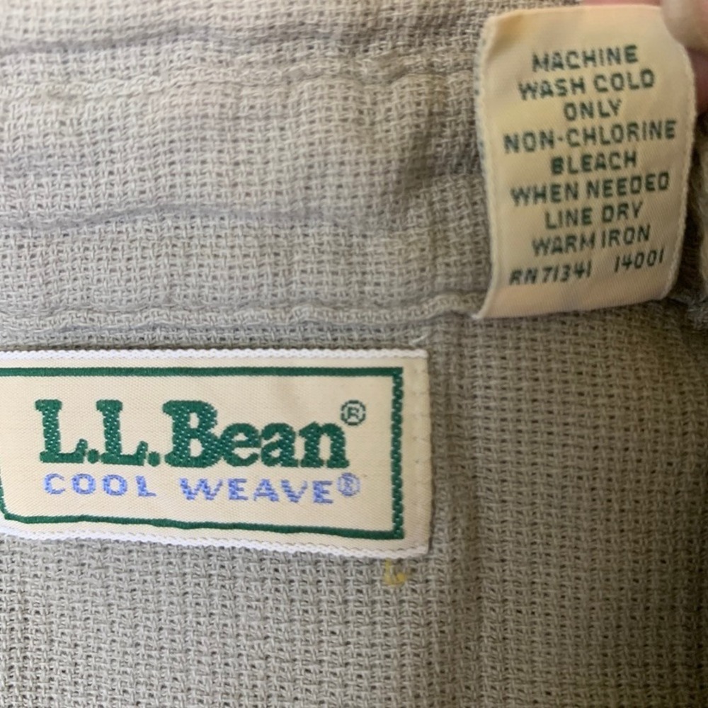 LL Bean Cool Weave Mens Medium Khaki Cotton Long Sleeve Button Down Shirt - Picture 4 of 9